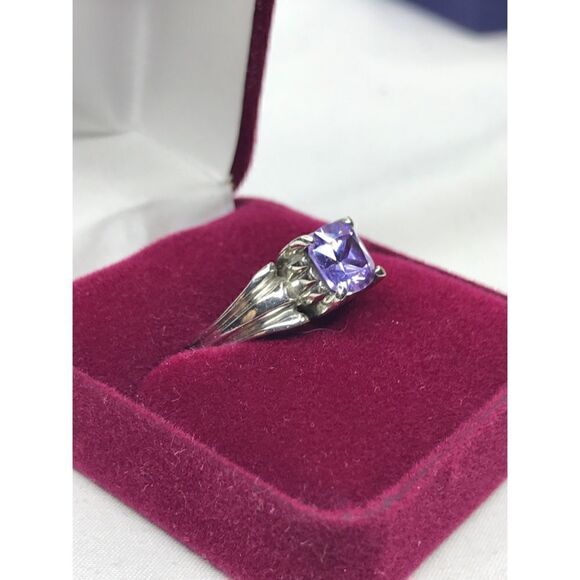 Art Deco Style 925 Purple Stone Ring Size 9 - Picture 5 of 14